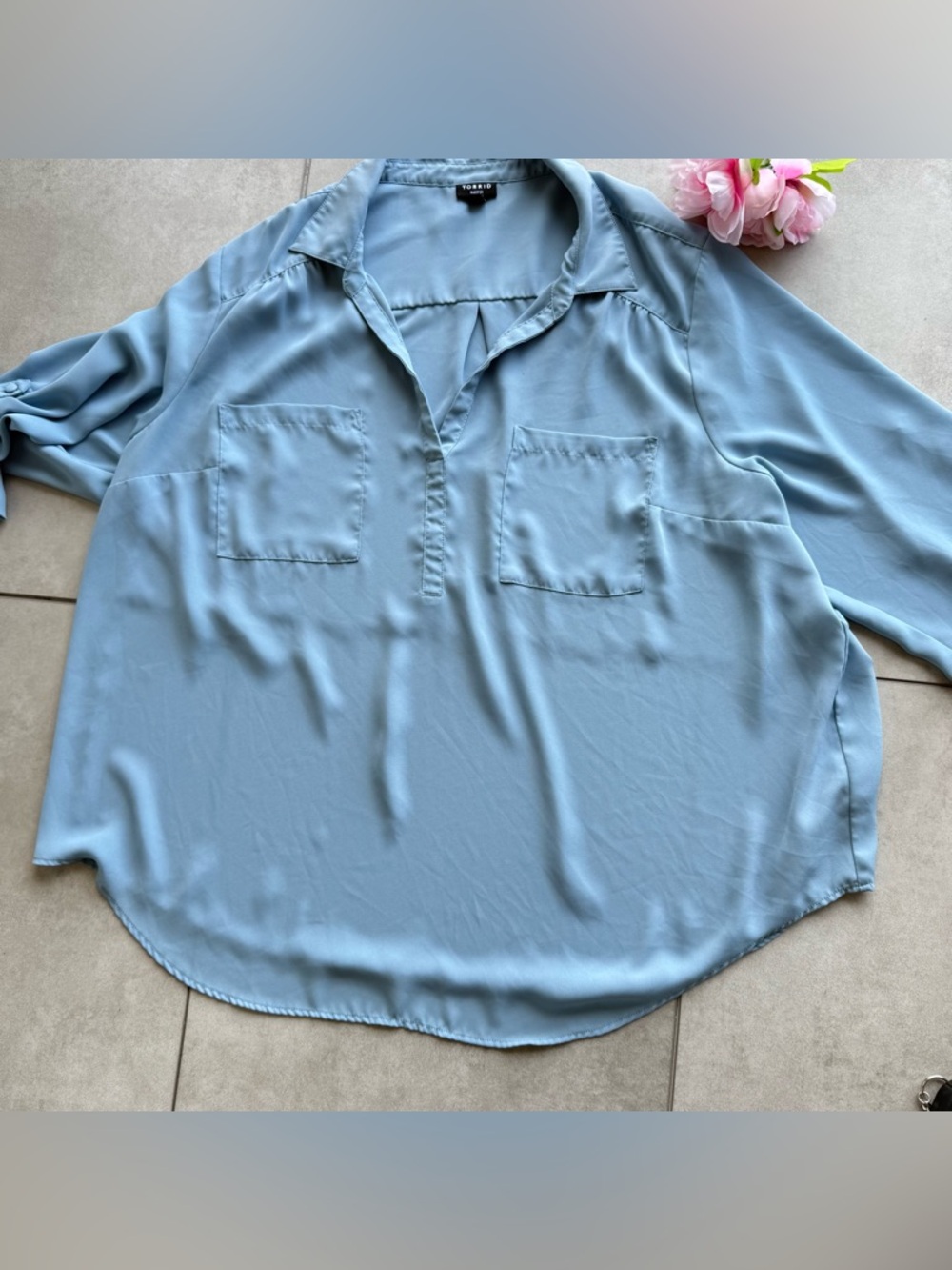 Torrid Harper blouse 3XL Light Blue 
 Pullover 3/4 sleeves collared pockets